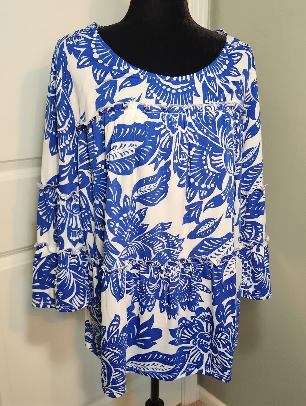 Cocomo White Tunic with Bold Blue Floral Print